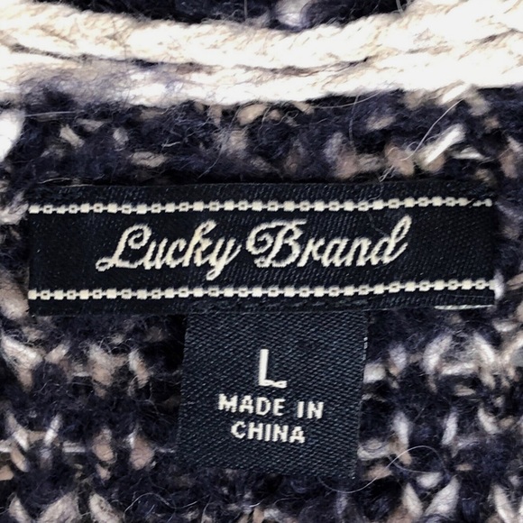 Lucky Brand Navy Geometric Intarsia Alpaca Blend Knit Sweater Cardigan Sz Large - Picture 9 of 11